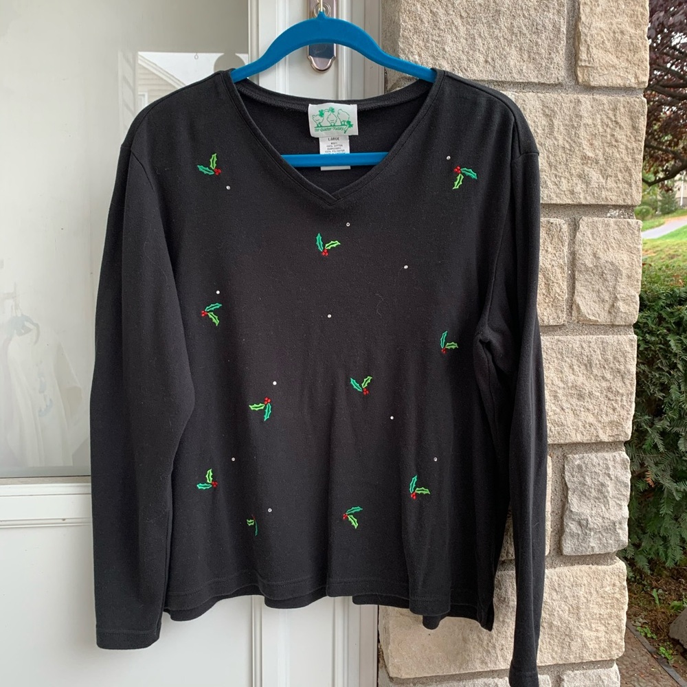 Quacker Factory Holly Leaf Long Sleeve-Black